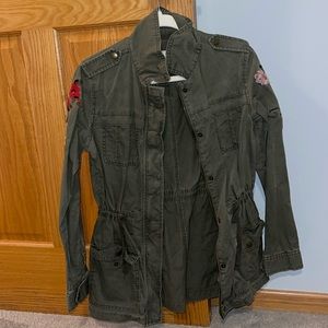 Green Jean Jacket with Floral on sleeves